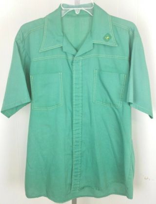 Vintage John Deere Uniform Shirt Large Short Sleeve Button Up Green Yellow
