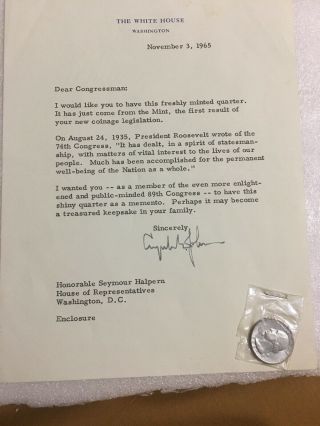 Lyndon Johnson Signed Letter (1965) Letter To Rep.  Halpern President