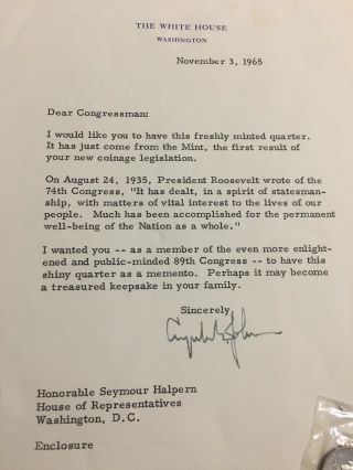 Lyndon Johnson Signed Letter (1965) Letter To Rep.  Halpern President 4