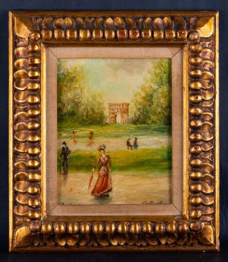 Antique Small French Impressionist Oil Painting " Paris 1800 " Signed