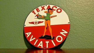 Vintage Texaco Gasoline Porcelain Aviation Pinup Girl Service Pump Plate Sign