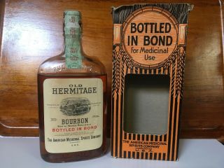 Antique Old Hermitage Rx Sour Mash Bourbon Whiskey Bottled In Bond 103 Years Old