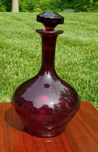 Red Glass Decanter With Stopper Honeycomb Design Liquor Bar Barware