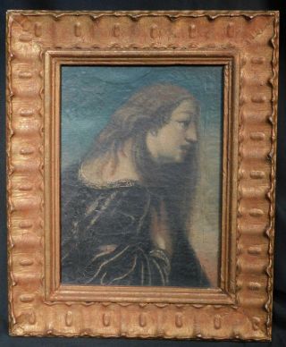 Antique 18th Century Old Master Painting Baroque Picture Frame Mary Magdalene