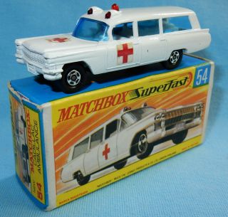 Matchbox Lesney Superfast Cadillac Ambulance No 54 In G Box