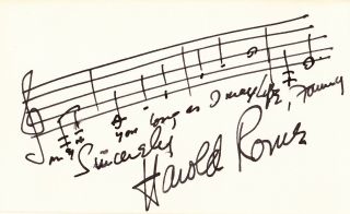 Harold Rome.  Lyricist,  Composer.  Autograph Music Quote Signed: Fanny Title Song