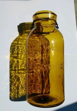 Amber Lightning Fruit Jar 1/2 Yellow/amber Olive/amber