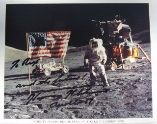 Apollo 17 Crew Harrison Schmitt Signed Vintage Nasa Lithograph 11th Moonwalker