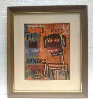 JEAN - MICHEL BASQUIAT ACRYLIC AND OILSTICK ON CANVAS WITH FRAMED 3