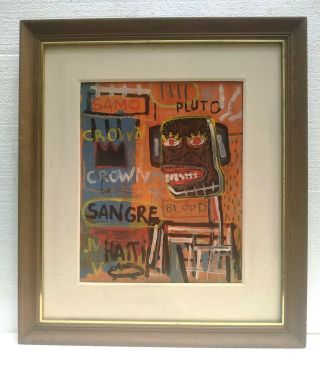 JEAN - MICHEL BASQUIAT ACRYLIC AND OILSTICK ON CANVAS WITH FRAMED 4