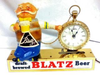 Blatz Beer Sign Clock Pocket Watch Barrel Guy Lighted Chalkware Statue Light Bar