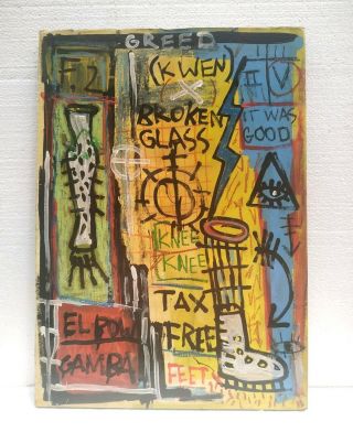 Jean - Michel Basquiat Acrylic And Oilstick On Masonite