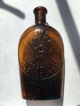 Antique Miller’s Extra Old Bourbon E Martin & Co Golden Amber Bottle Late 1800’s