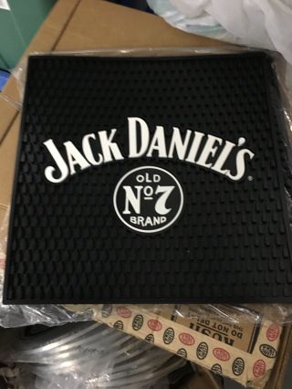 Jack Daniels Black White Rubber Bar Mat.  17inchx17inch