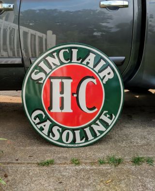 3 Ft Single Sided Porcelain Sinclair Gasoline Sign Gas Oil