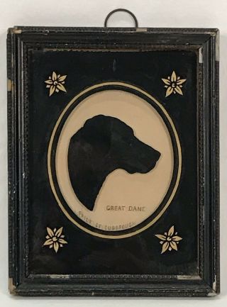 Antique Reverse Painted Silhouette Great Dane Dog Pride Cuborough Frame