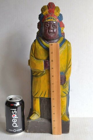 Vintage Cigar Store Indian Figural Bottle Holder Hand Carved Painted Wood