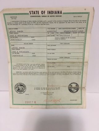 Vintage 1954 Chevrolet Pickup Truck Car Title Historical Document Chevy