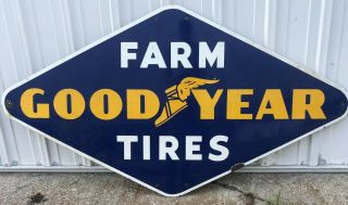 Large Vintage 1950 ' s Goodyear Farm Tires Tractor 6ft Porcelain Metal Sign 11