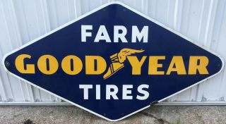 Large Vintage 1950 ' s Goodyear Farm Tires Tractor 6ft Porcelain Metal Sign 3