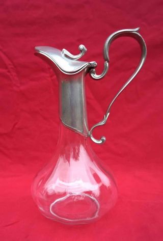 Vintage French Pewter Glass Ewer Pitcher Etains Du Manoir