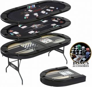 Foldable 6 Player Poker Table Non - Slip Casino Texas Holdem Cupholder Play