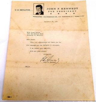 John F Kennedy JFK President Senator Candidate Autograph September 1960 Letter 2