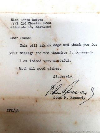 John F Kennedy JFK President Senator Candidate Autograph September 1960 Letter 3