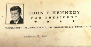John F Kennedy JFK President Senator Candidate Autograph September 1960 Letter 5