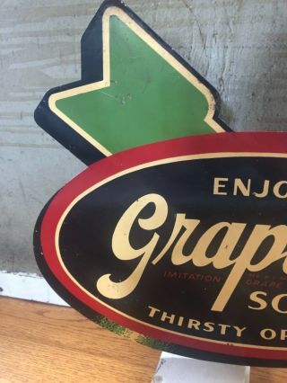 1940’s Grapette Soda Sign Flange Tin Arrow Die Cut Thirsty “Rare” Stout Gas Oil 3