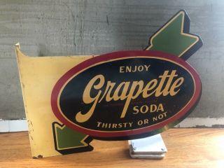 1940’s Grapette Soda Sign Flange Tin Arrow Die Cut Thirsty “Rare” Stout Gas Oil 6