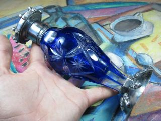 One Of A Kind Important Antique Victorian Blue Cut Crystal Skull Poison Bottle