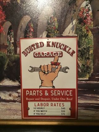 Busted Knuckle Parts And Service Embossed Metal Signn Garage Mancave Shop