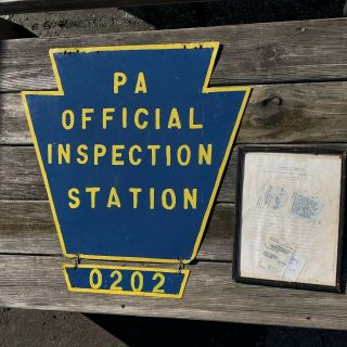 Vintage Pennsylvania Inspection Station Sign 2 Sided Hand Painted 0202