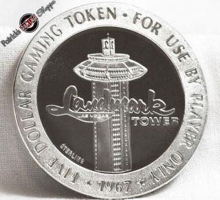 $5 Full Proof Sterling Silver Slot Token Landmark Casino 1967 Fm Las Vegas