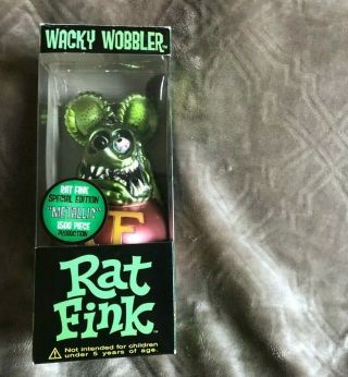 Rare Rat Fink Figure Green Metallic Wacky Wobbler Ed Roth Funko Limited Edition