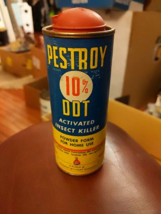 Vintage Pestroy Insect Powder Sherwin Williams Killer Ddt Cardboard Wrapped Can