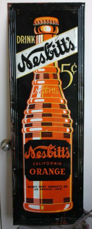 Vintage 1930s Nesbitts California Orange Drink Tin Sign Huge 16 X 49