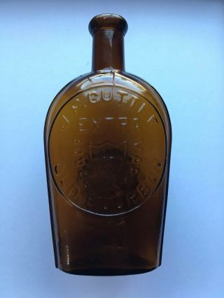Rare Western 1870’s J.  F Cutter Extra Old Bourbon Whiskey Flask Antique Bottle