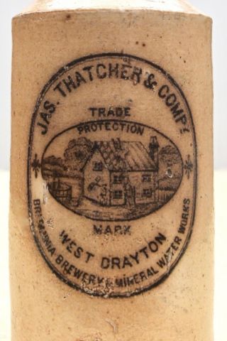 Vintage Jas Thatcher West Drayton Thatched Cottage Pict Stone Ginger Beer Bottle