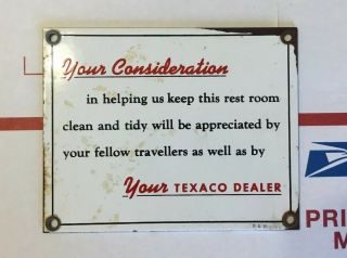 Porcelain 5”x4” Texaco Dealership Restroom Gas Station Sign Obo