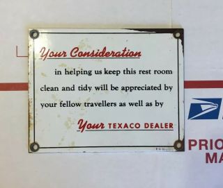 Porcelain 5”x4” Texaco Dealership Restroom Gas Station Sign OBO 2