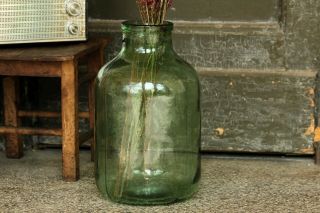 Vintage Green Rustic Style Glass Jar Old Large Glass Container Vase