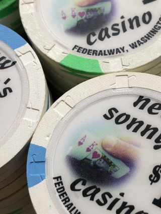 Paulson Poker Chip Set Of 100 White $1 Casino Chips Sonny’s TOP HAT & CANE 3