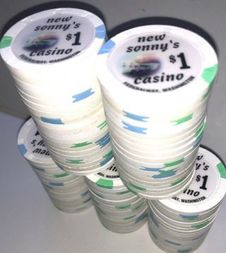 Paulson Poker Chip Set Of 100 White $1 Casino Chips Sonny’s TOP HAT & CANE 5