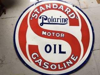 Porcelain Standard Polarine Motor Oil Sign Size 30 " Round Double Sided