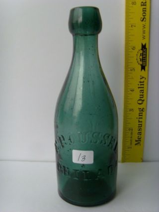 Antique Deep Blue - Green " E.  Roussel - Philada " Soda Bottle 7¼” 1860 - 1870 48/13