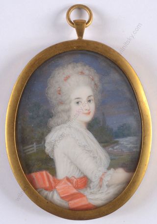 " Portrait Of A Rococo Lady ",  Miniature,  19th Century