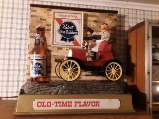Vintage 1960 Pabst Blue Ribbon Beer Jalopy Car Lighted Motion Beer Sign Rare