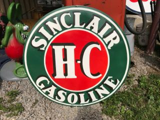 " Sinclair Gasoline " Large,  Heavy Porcelain Dealer Sign,  36 " Round,